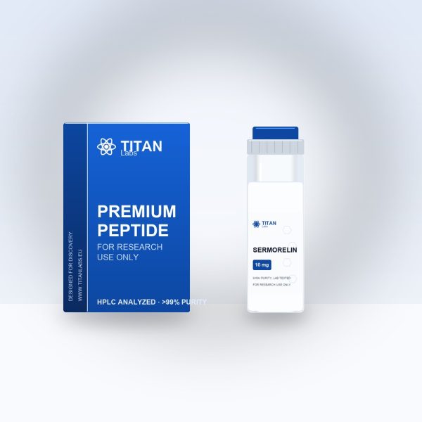 Sermorelin research peptide vial by Titan Labs